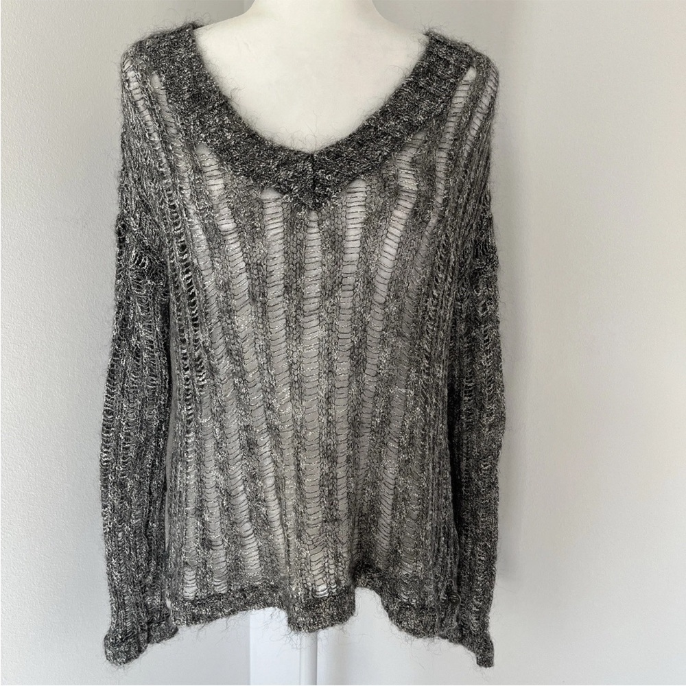 Harley-Davidson Split Back V-Neck Open Stitch Gray Sweater Size Small *H15